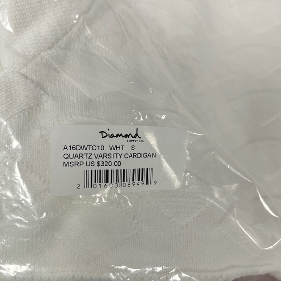 DIAMOND SUPPLY CO.  Quartz Varsity White Cardigan, Size Small or Medium  - NWT - Picture 3 of 5